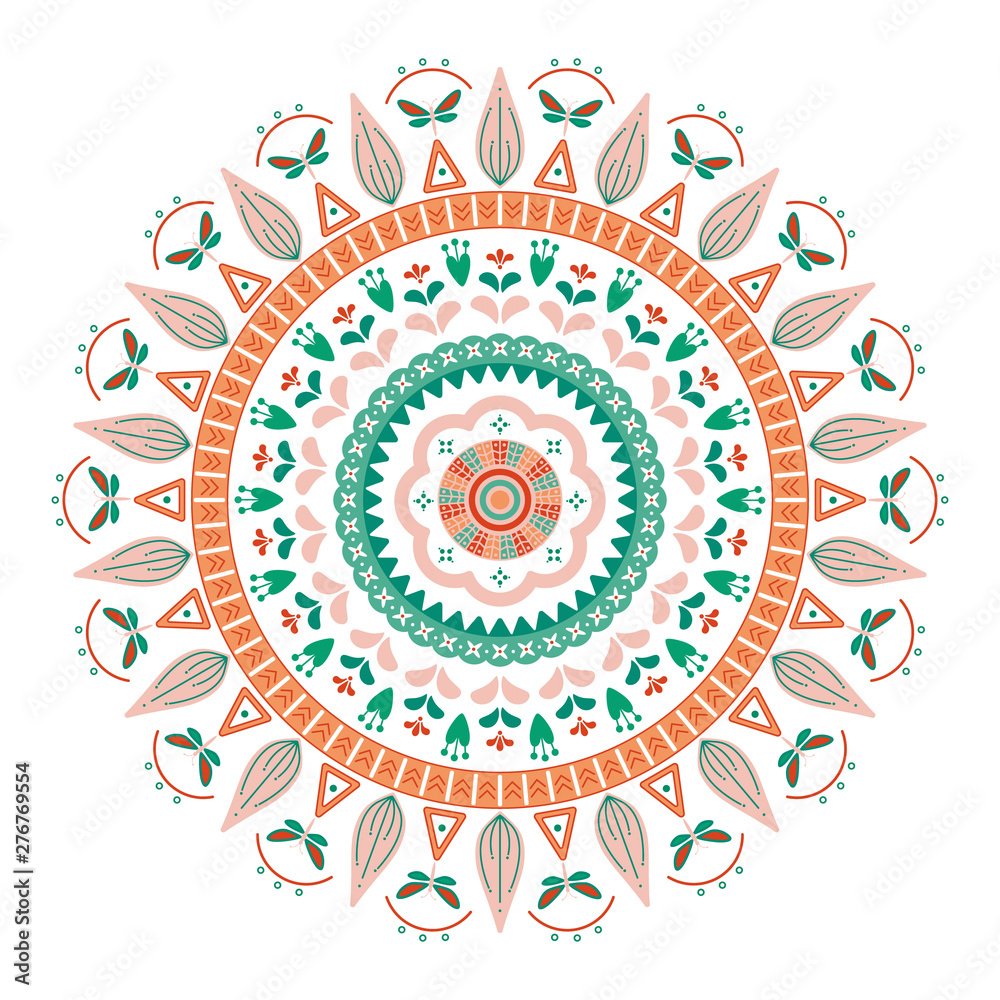 Ethnic folk floral mandala. Nature herb symbol. For print, textile, fashion