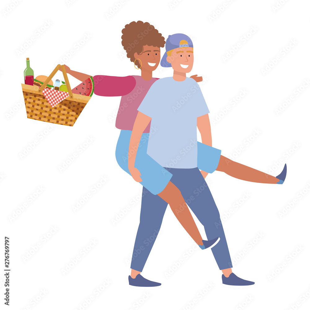 Couple of woman and man having picnic design Couple of woman and man having picnic design