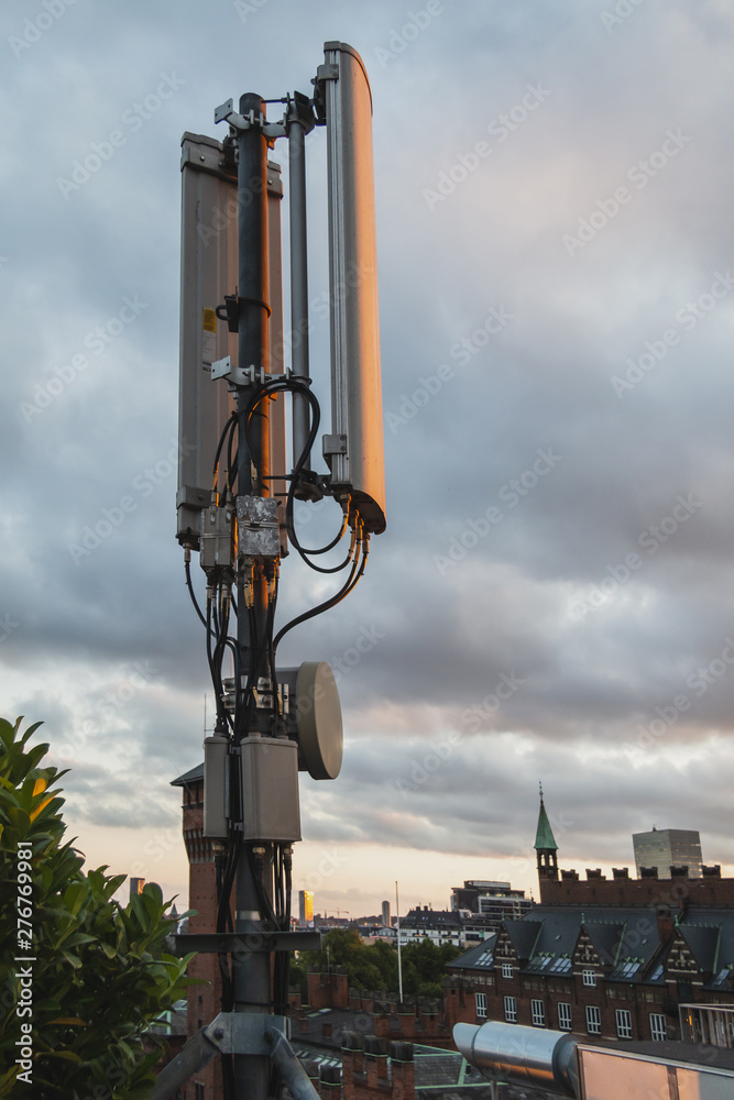 5G Mobile network directional antenna on roof in Copenhagen city Denmark 5G Mobile network directional antenna on roof in Copenhagen city Denmark