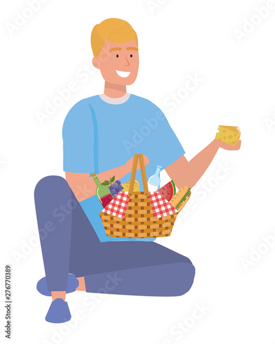 Man cartoon having picnic design