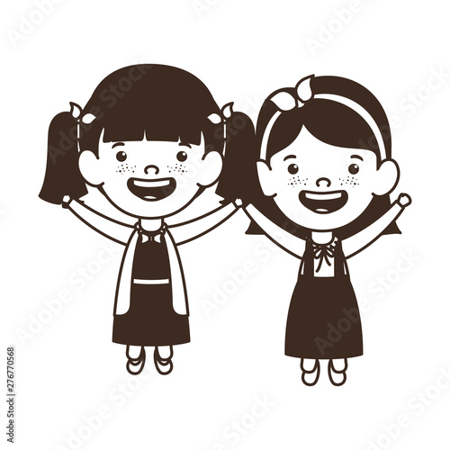 silhouette of student girls standing on white background