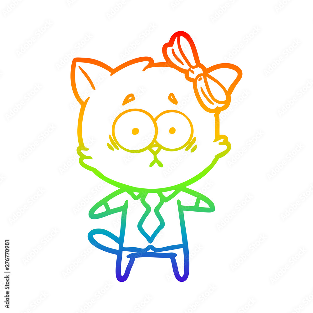 Fototapeta premium rainbow gradient line drawing cartoon cat