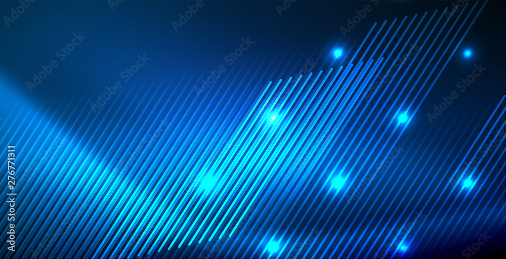 Neon glowing techno lines, blue hi-tech futuristic abstract background template with lights Neon glowing techno lines, blue hi-tech futuristic abstract background template with lights