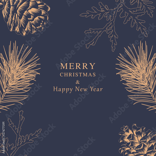Merry Christmas and Happy New Year - Pine Greeting Card