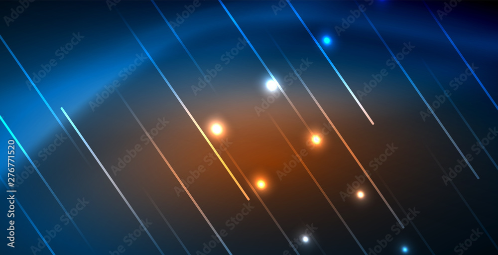Neon glowing techno lines, blue hi-tech futuristic abstract background template with lights Neon glowing techno lines, blue hi-tech futuristic abstract background template with lights