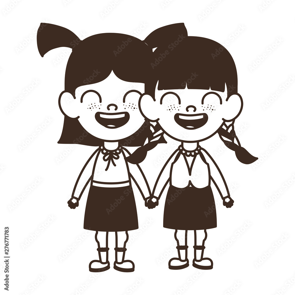 silhouette of student girls standing on white background silhouette of student girls standing on white background
