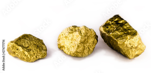 gold nuggets on white background isolated. High resolution photo of gold stones. Concept of luxury and wealth.