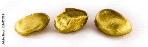 Gold stone in high resolution. Gold on white background isolated. Mineral extraction concept.