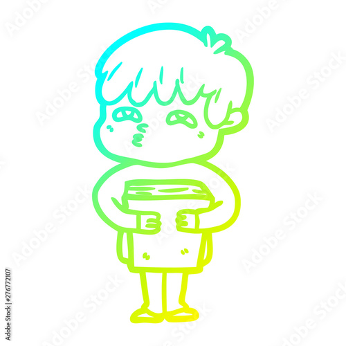 cold gradient line drawing cartoon curious man