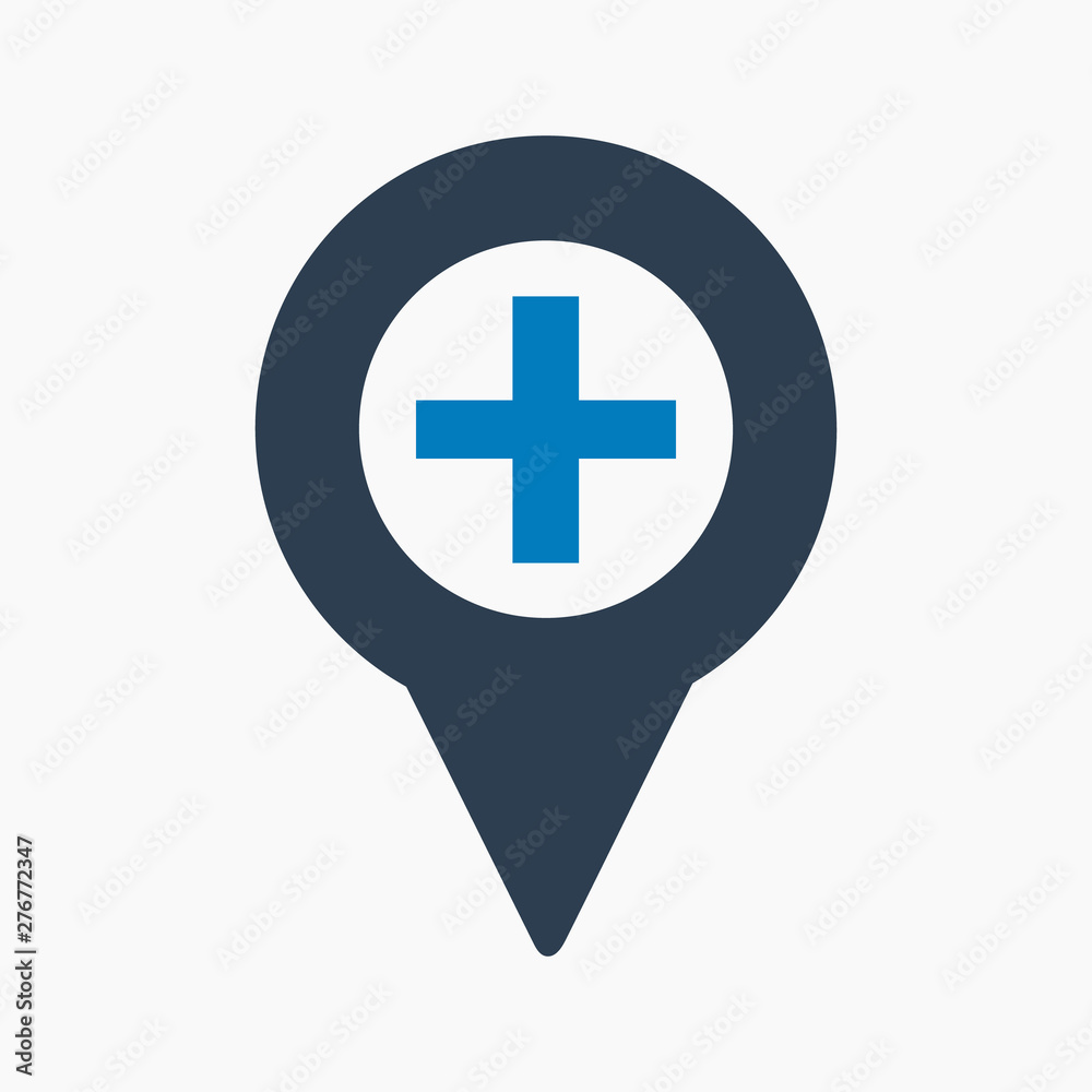 Hospital location icon. Flat style vector EPS. Hospital location icon. Flat style vector EPS.