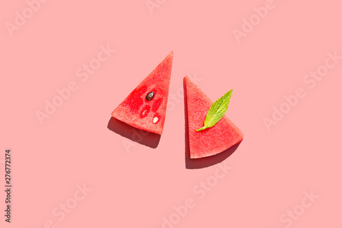 Sliced watermelon with mint photo