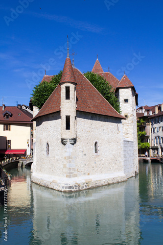 Beautiful view of island palace on a sunny day.Annecy.France.