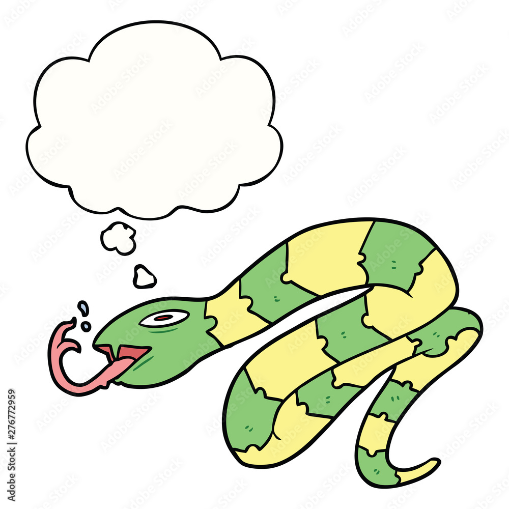 Naklejka premium cartoon hissing snake and thought bubble