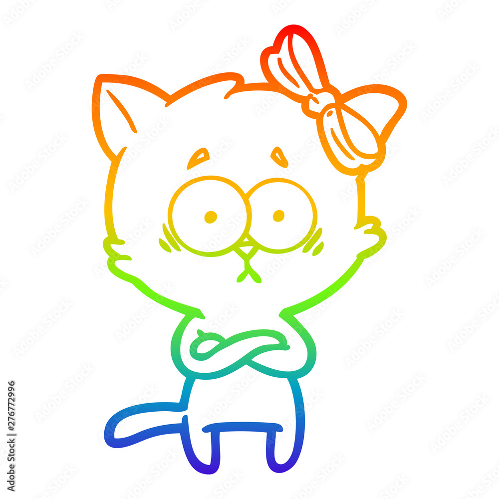 Obraz premium rainbow gradient line drawing cartoon cat