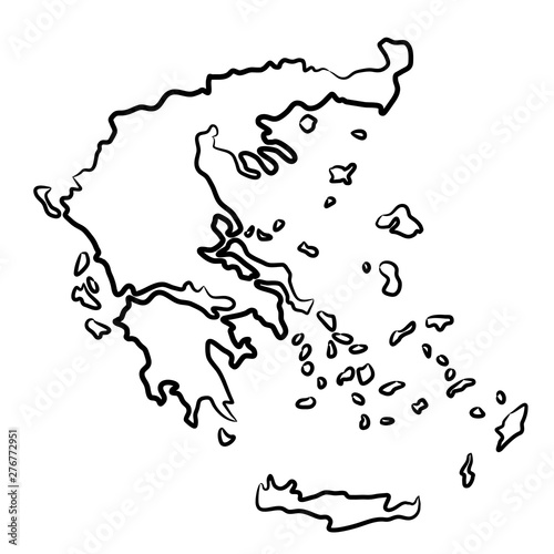Greece map from the contour black brush lines different thickness on white background. Vector illustration.