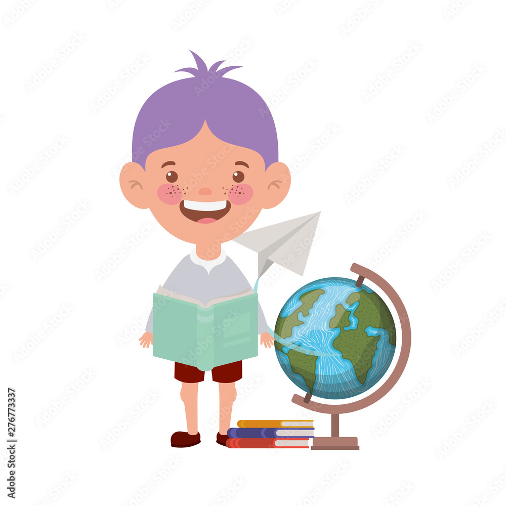 student boy with school supplies on white background student boy with school supplies on white background