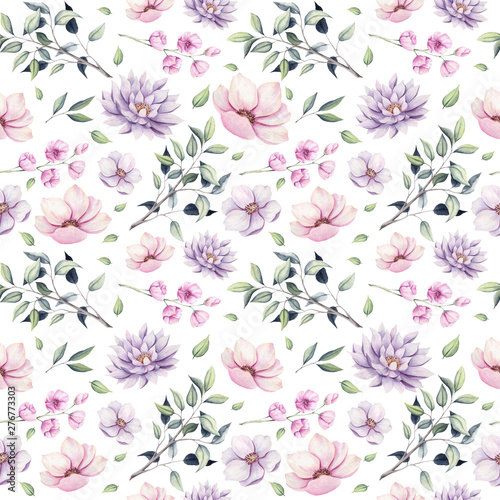 Seamless Pattern of Watercolor Little Flowers