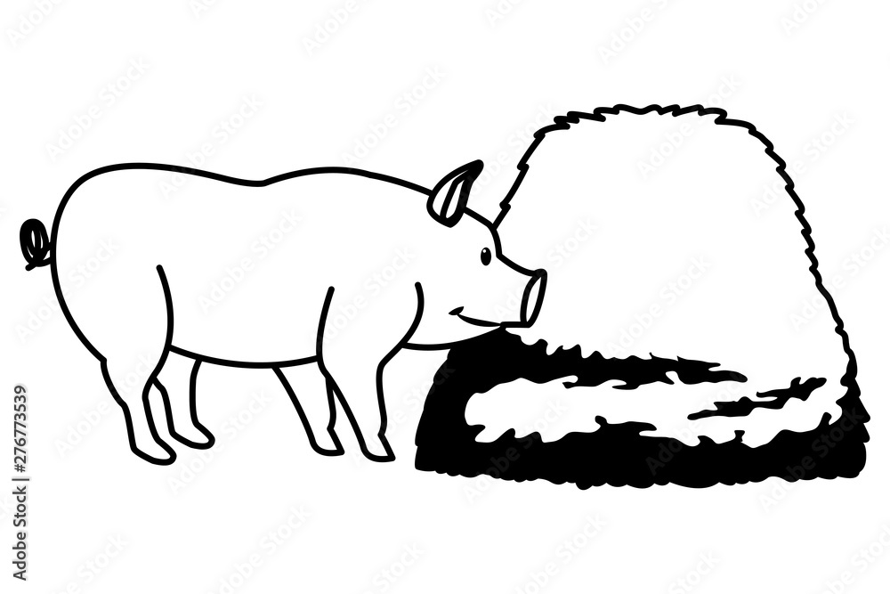 Fototapeta premium farm, animals and farmer cartoon in black and white