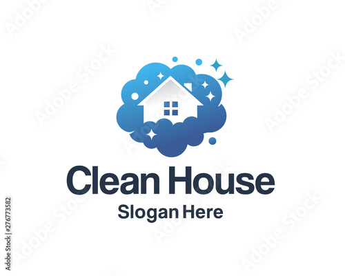 House Cleaning Logo Design, Cleaning Service House Logo Template Vector