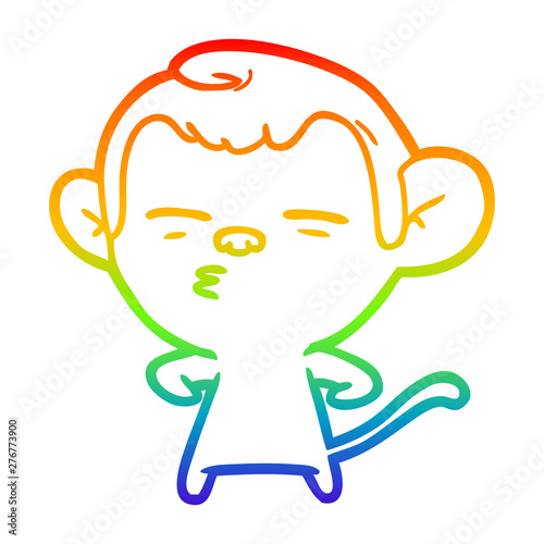 rainbow gradient line drawing cartoon suspicious monkey
