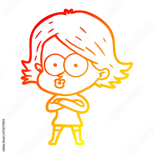 warm gradient line drawing cartoon girl pouting