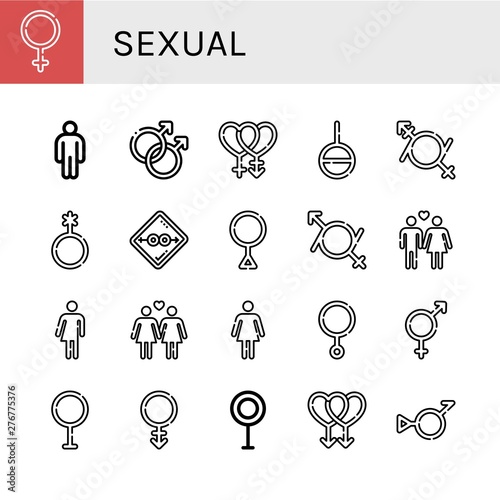 Set of sexual icons such as Female, Male, Gay, Bisexual, Genderless, Gender fluid, Genderqueer, Condom, Third gender, Heterosexual, Bigender, Lesbian, Transvestite, Androgyne , sexual