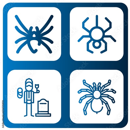 Set of phobia icons such as Black widow, Spider, Widower, Tarantula , phobia