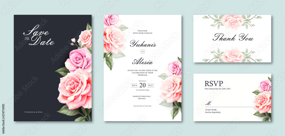 Beautiful Rose Flower Save the Date Watercolor Vector