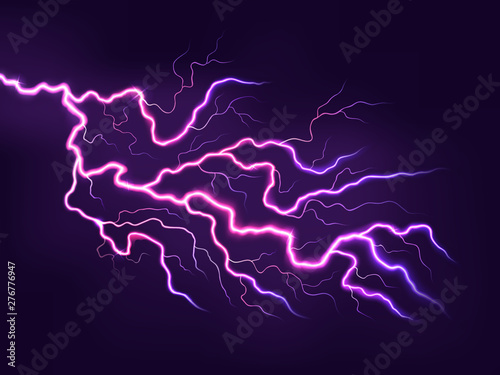 Thunderstorm lightning. Purple lightning on dark background