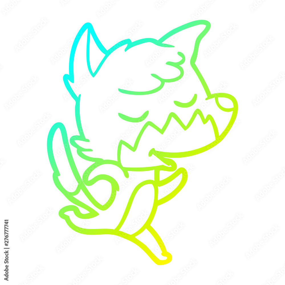 Fototapeta premium cold gradient line drawing friendly cartoon fox
