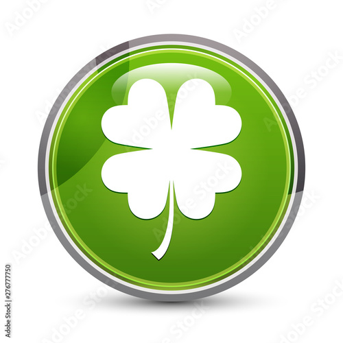 Lucky four leaf clover icon elegant green round button vector illustration