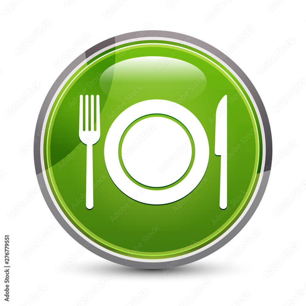 Plate with fork and knife icon elegant green round button vector illustration Plate with fork and knife icon elegant green round button vector illustration