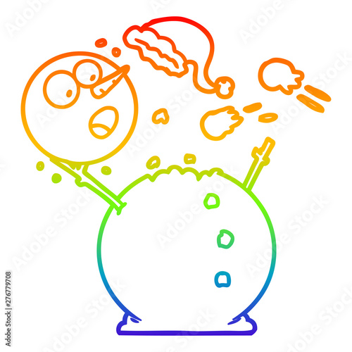 rainbow gradient line drawing snowman in snowball fight