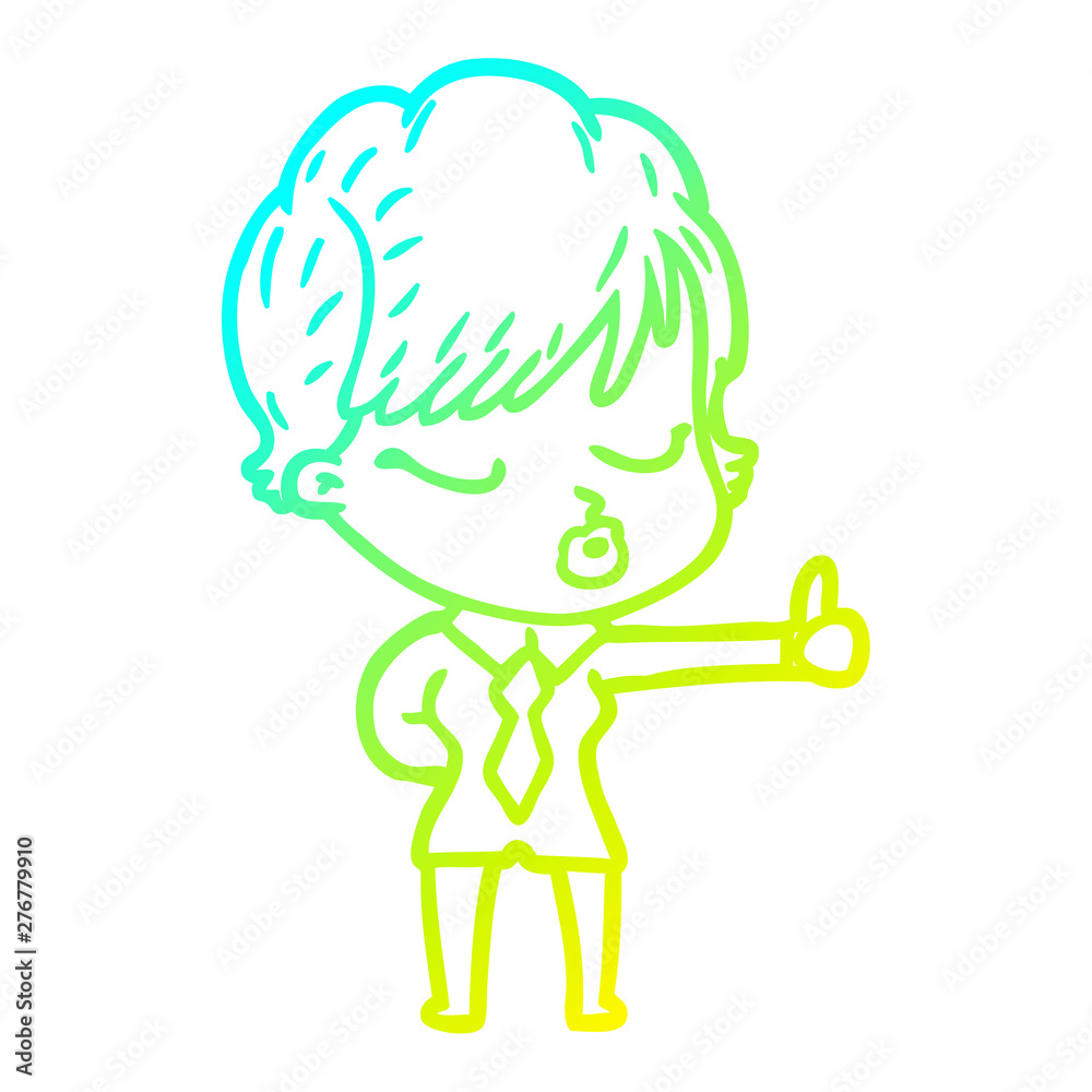 cold gradient line drawing cartoon woman with eyes shut