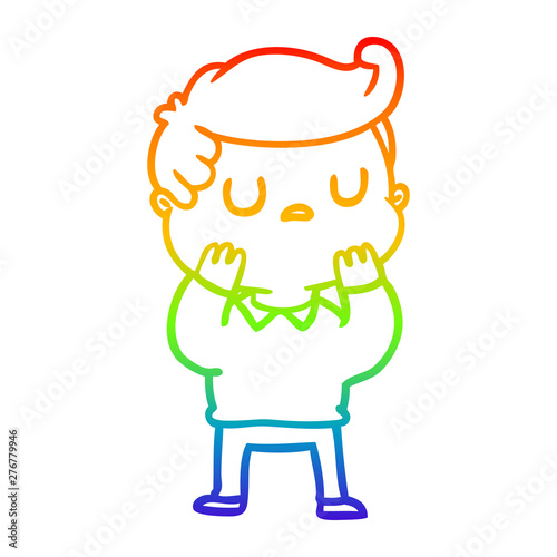 rainbow gradient line drawing cartoon aloof man considering