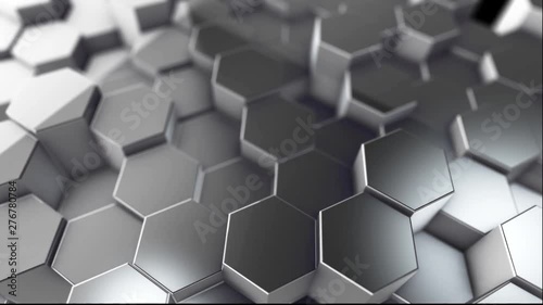 Metal hexagons abstract pattern background, many clean technical geometric hexagons like wave, optical illusion, computer generated 3D rendering background
