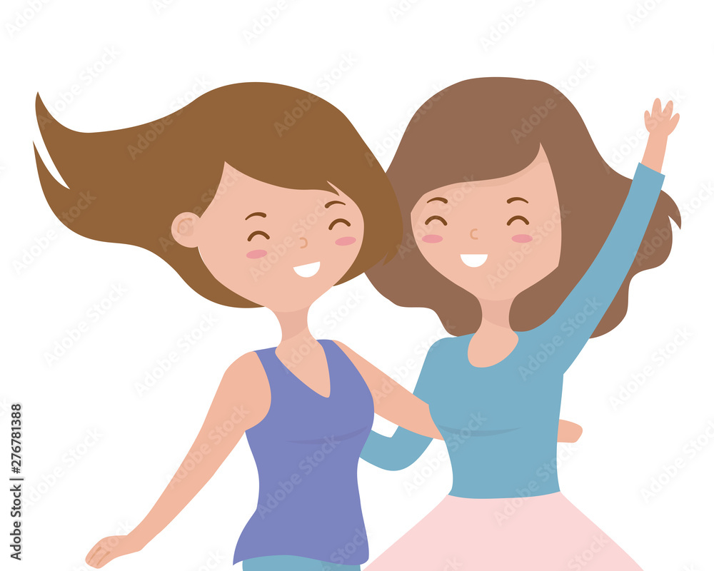 Happy tenager girls cartoons design Happy tenager girls cartoons design