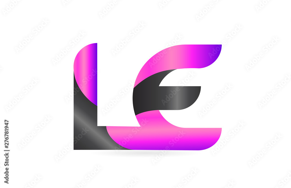 pink black alphabet letter LE L E combination logo icon design