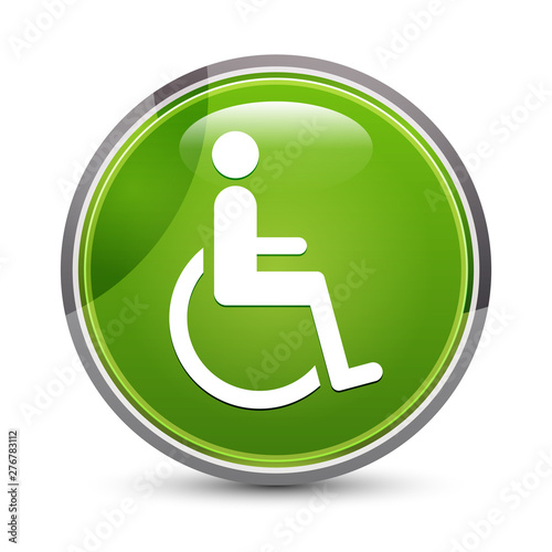 Wheelchair handicap icon elegant green round button vector illustration