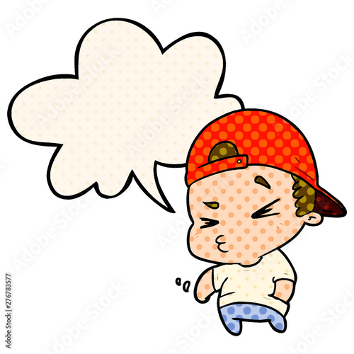 cartoon cool kid and speech bubble in comic book style