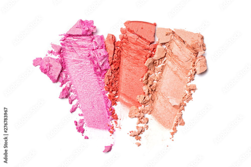 Shiny smear of bright coral and pink eyeshadow - obrazy, fototapety, plakaty 