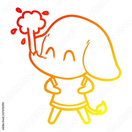 warm gradient line drawing cute cartoon elephant spouting water