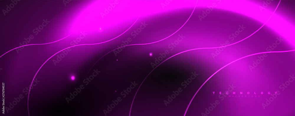 Fototapeta premium Dark abstract background with bright color neon lights and lines. Glowing background