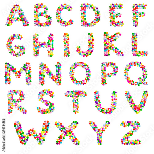 Alphabet, letters A-Z of the English alphabet from multi-colored buttons