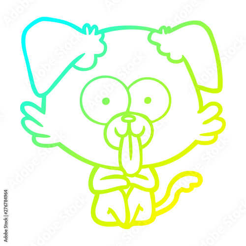 cold gradient line drawing cartoon dog with tongue sticking out