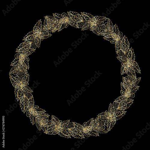 Wreath of gold flovers, can be used as greeting card, invitation card for wedding, birthday and other holiday and summer background