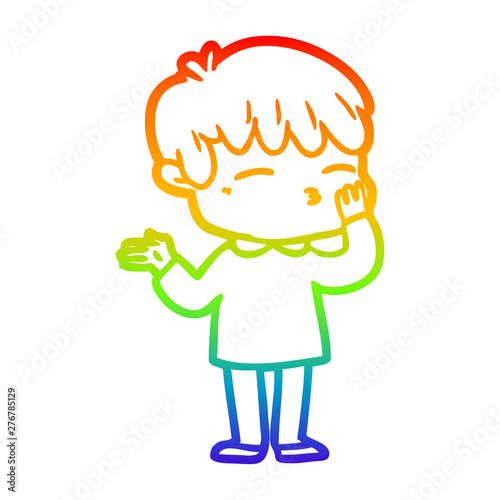rainbow gradient line drawing cartoon curious boy