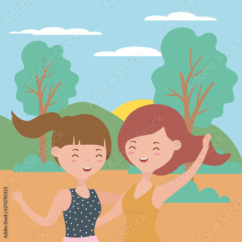 Teenager girls cartoons design vector illustrator