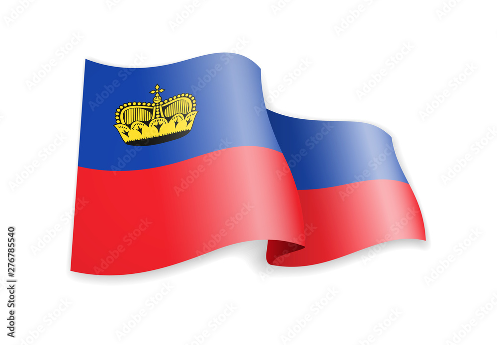 Liechtenstein flag in the wind. Flag on white vector illustration