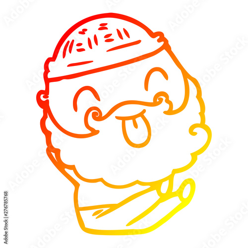 warm gradient line drawing sitting man with beard sticking out tongue